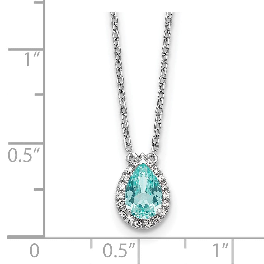 Pure Serenity 14k White Gold 1/6 Ct. Lab Grown Diamond VS/SI+ G+ and Lab Created Paraiba 18 inch Oval Halo Pendant Necklace