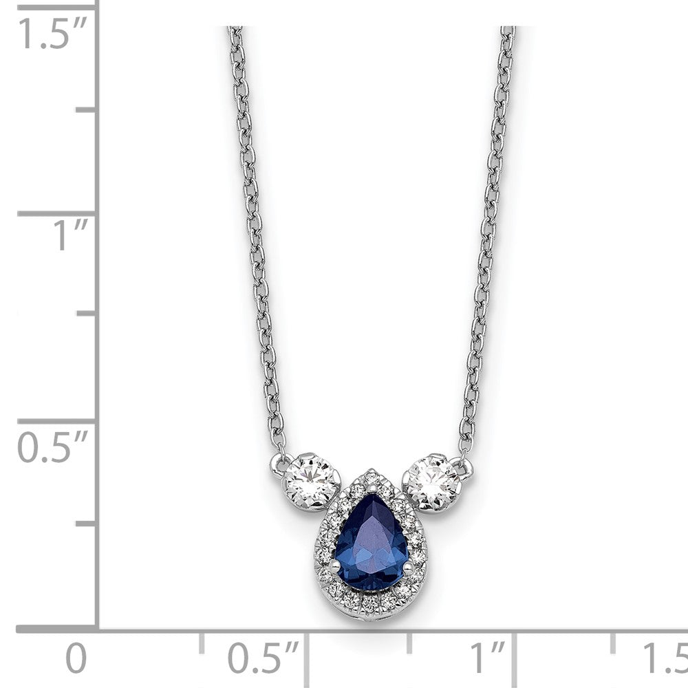 14k White Gold 1/2 Ct. Lab Grown Diamond VS/SI+ G+ and Created Sapphire Three Stone 16 inch Necklace