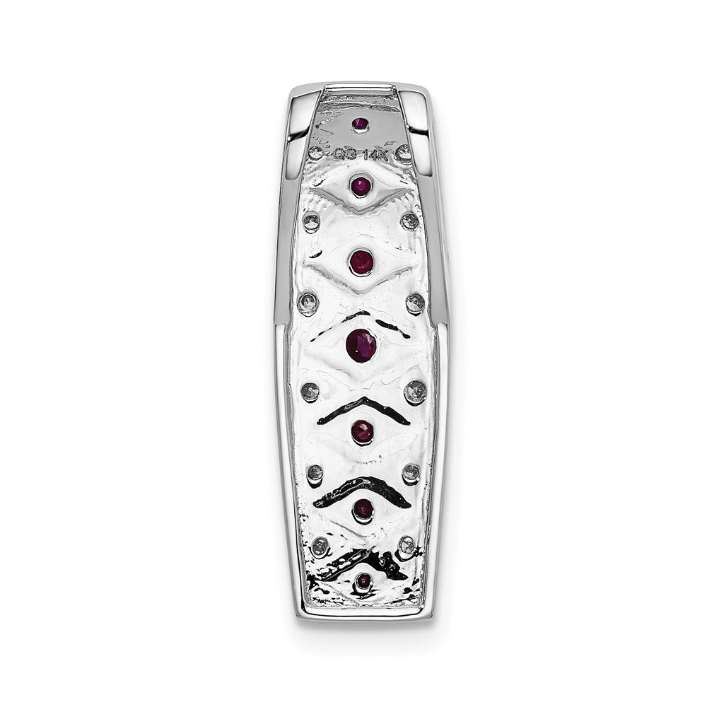 14k White Gold 1/5 Ct. Lab Grown Diamond VS/SI+ G+ and Lab Created Ruby Chain Slide Pendant