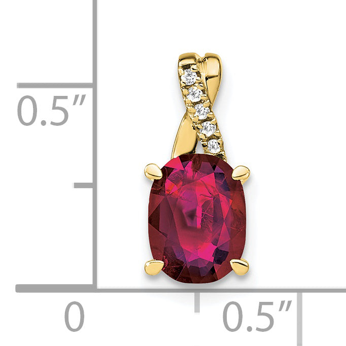 10K Yellow Gold Oval Created Ruby And Diamond Pendant