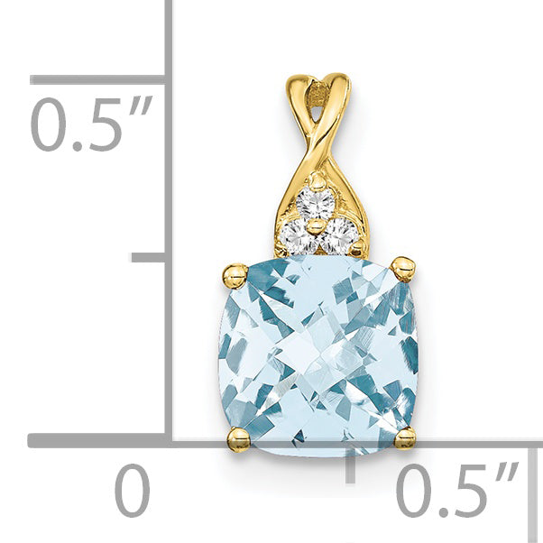 10K Yellow Gold Checkerboard Aquamarine And Diamond Pendant