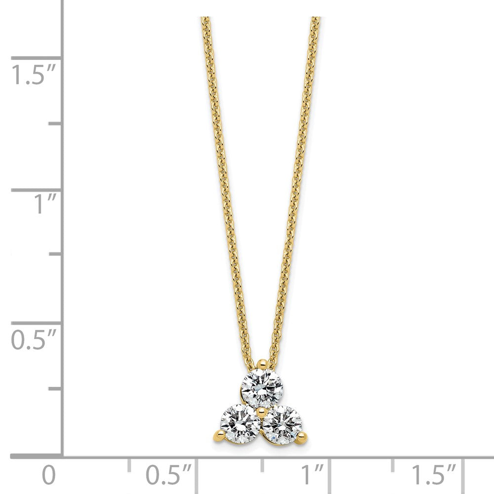 14K Yellow Gold True Origin 3/4 Carat Lab Grown Diamond Vs D E F Three Stone 18 Inch Necklace