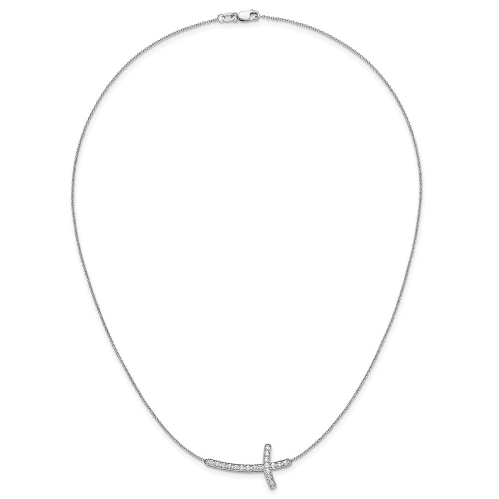 10K White Gold Diamond Sideways Cross 18In Necklace