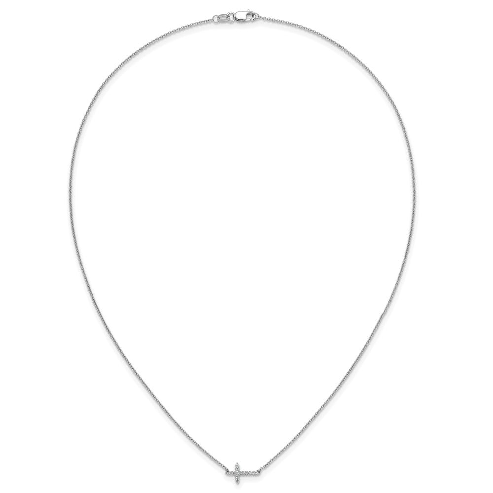 10K White Gold Diamond Sideways Cross 18In Necklace