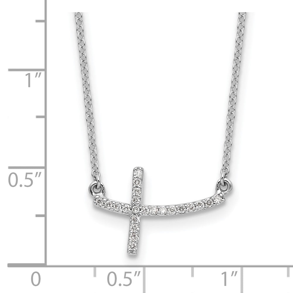 10K White Gold Diamond Sideways Cross 18 In. Necklace