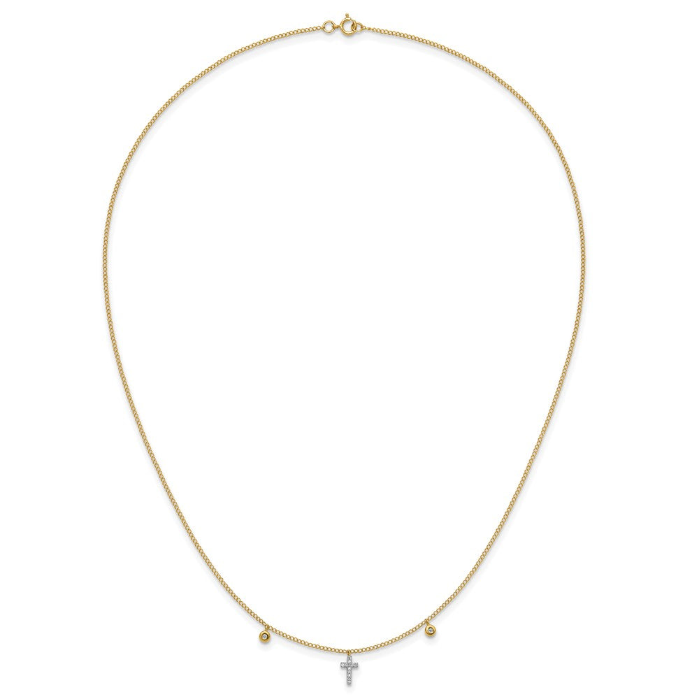 14K Yellow Gold Real Diamond Cross 18 inch Necklace