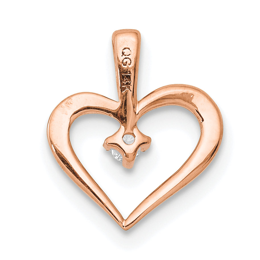 14K Rose Gold Aa .02Ct. Diamond Heart Pendant