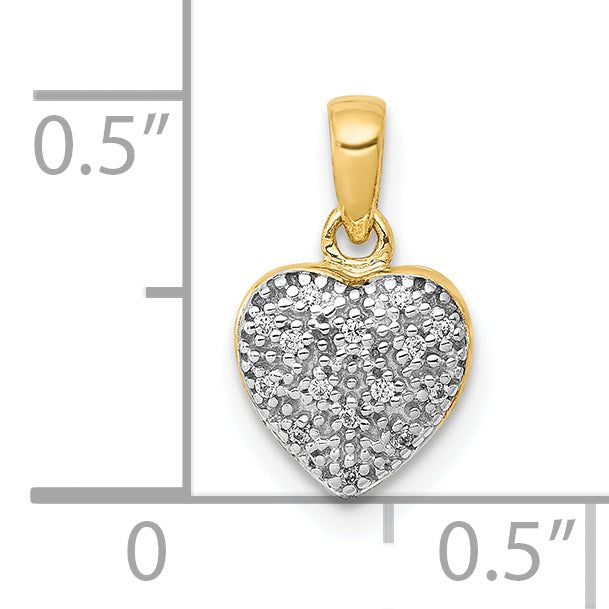 10K Yellow W/Rhodium W/ White Rhodium Diamond Heart Pendant