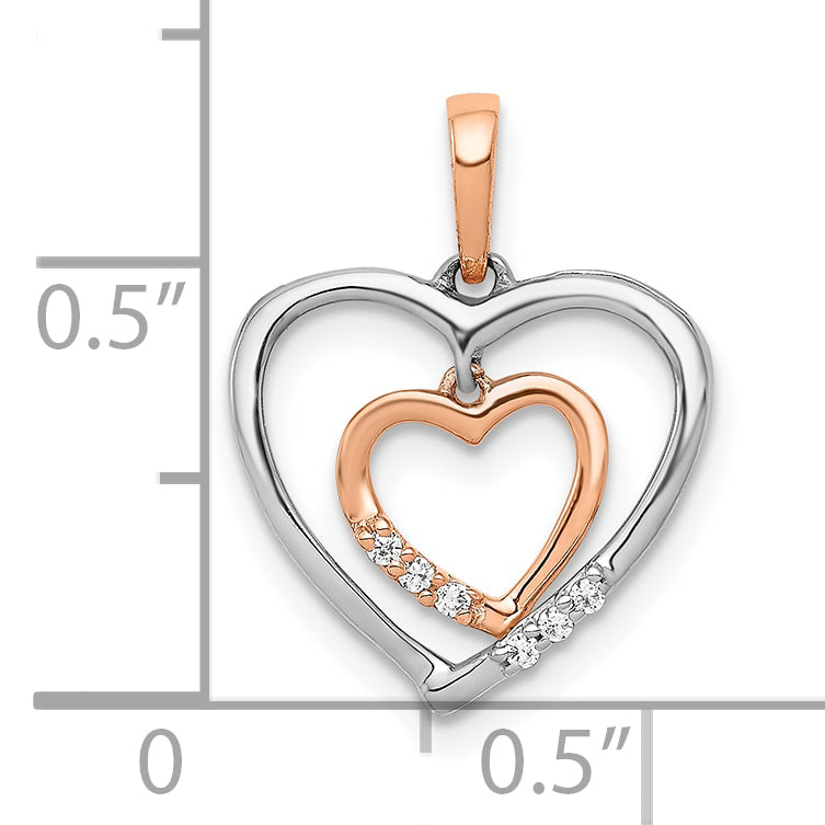 10K Two-Tone 10Kt White W/ Rose Gold Heart Charm Diamond Pendant