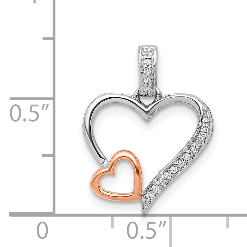 14K Two Tone White And Rose Gold 1/20Ct. Diamond Double Hearts Pendant