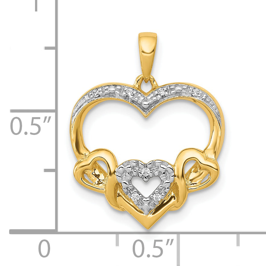 10K Yellow Gold .03Ct. Diamond Heart W/ Three Smaller Hearts Pendant
