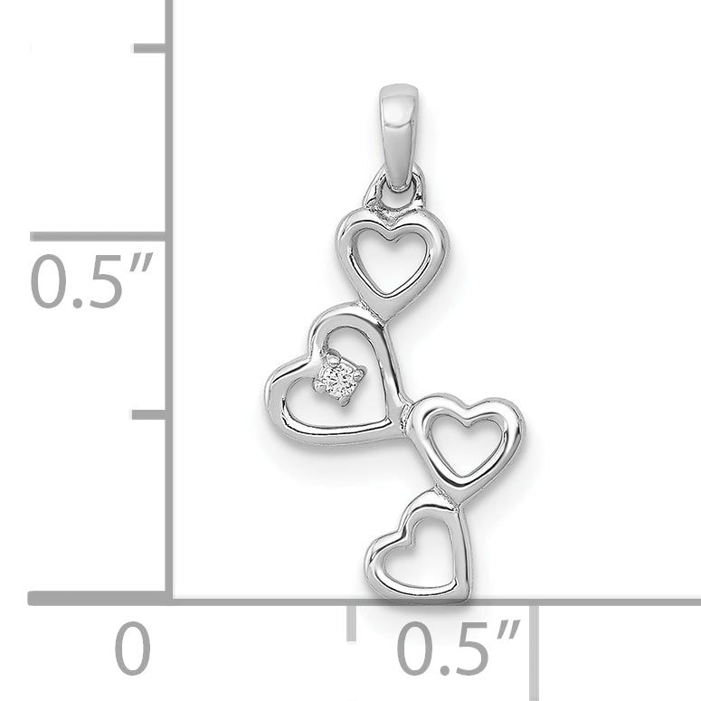 10K White Gold 10K .01Ct. Diamond Four Hearts Pendant