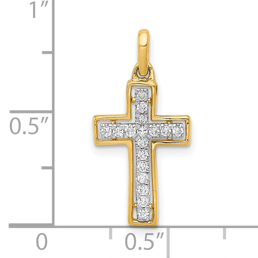 10K Yellow W/Rhodium 10K And Rhodium 1/8Ct. Diamond Cross Pendant
