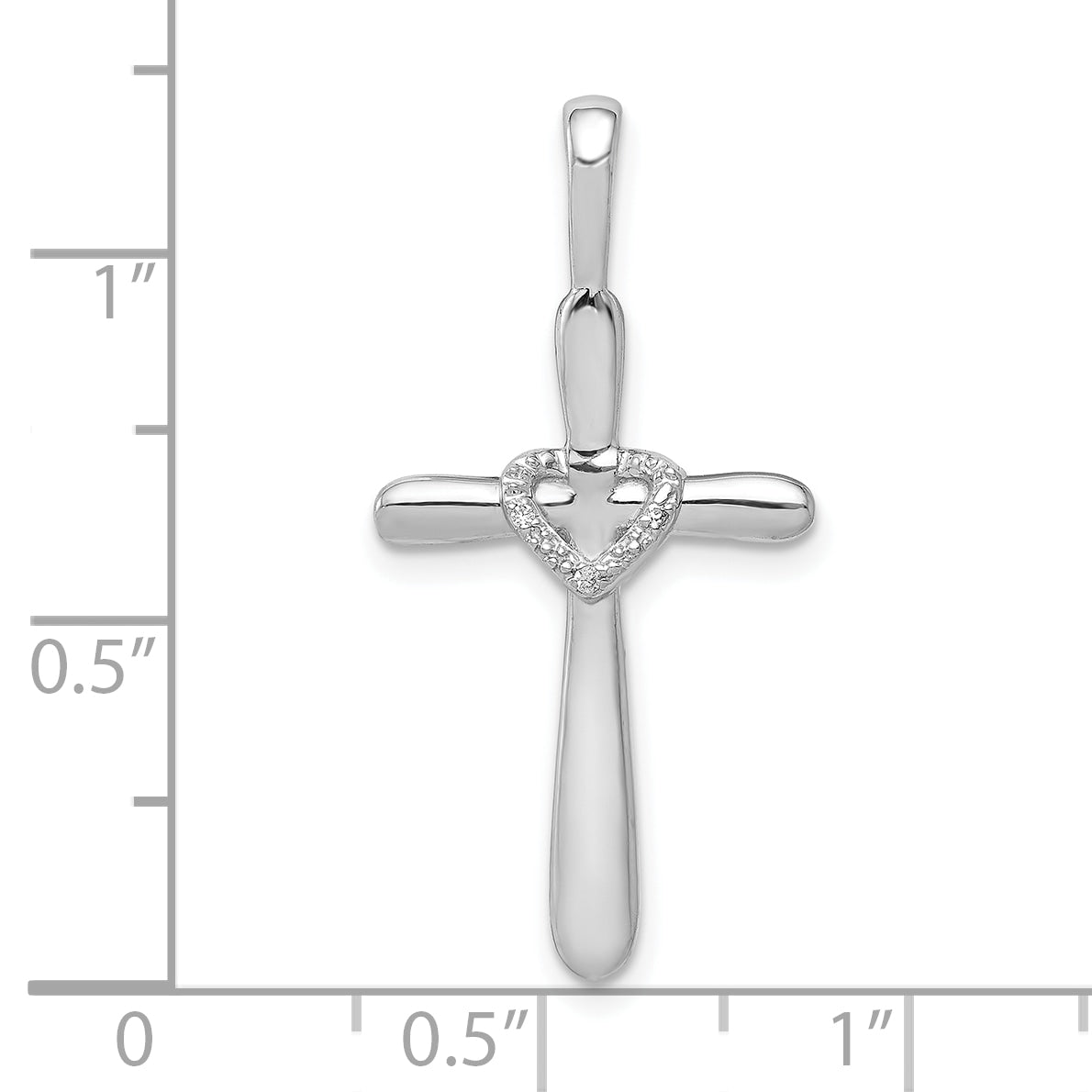 10K White Gold 10K 1/10Ct. Diamond Cross W/Heart Pendant