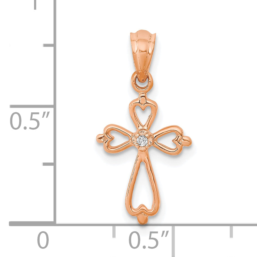 10K Rose Gold 10K Diamond Accented Cross Pendant