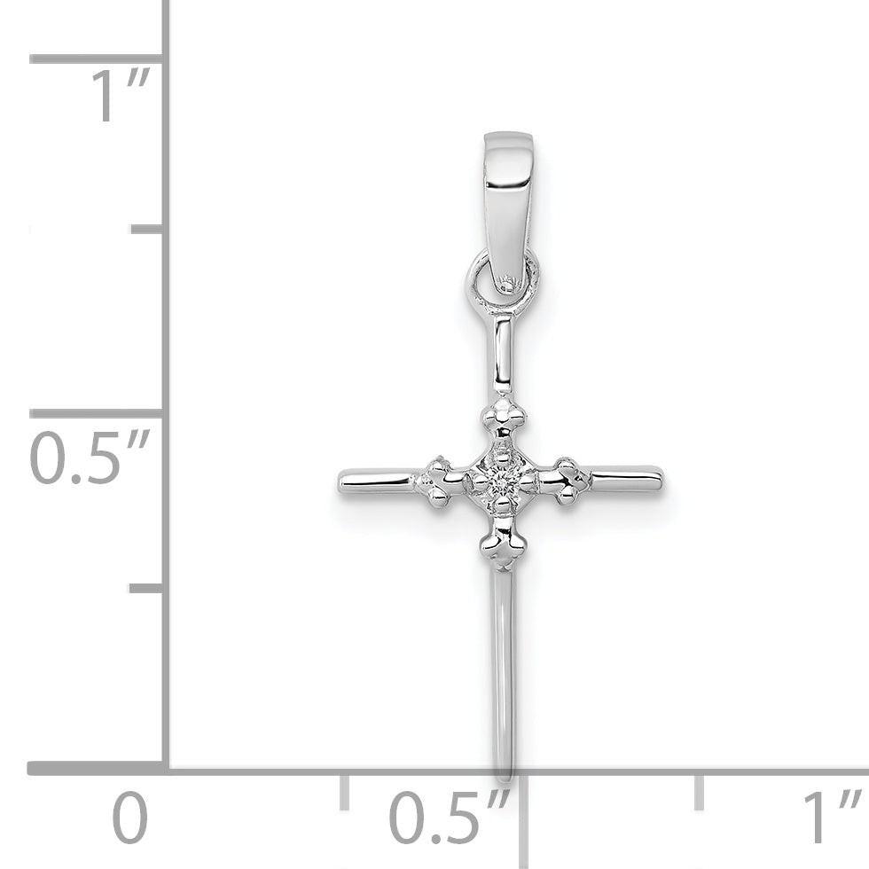 14K White Gold .01Ct. Diamond Polished Budded Cross Pendant