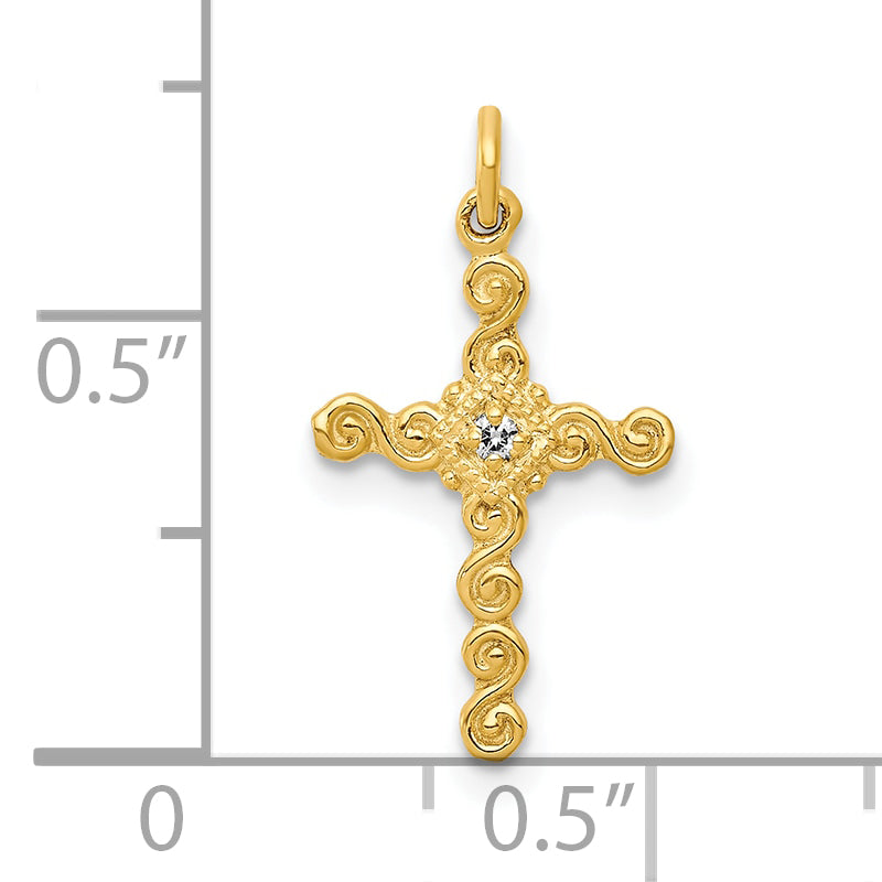 10K Yellow Gold 10K Small .01Ct. Diamond Cross Charm