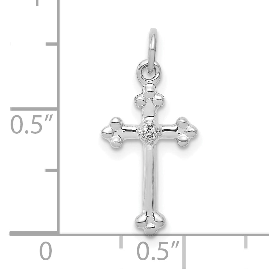 10K White Gold 10K Small Diamond Budded Cross Pendant