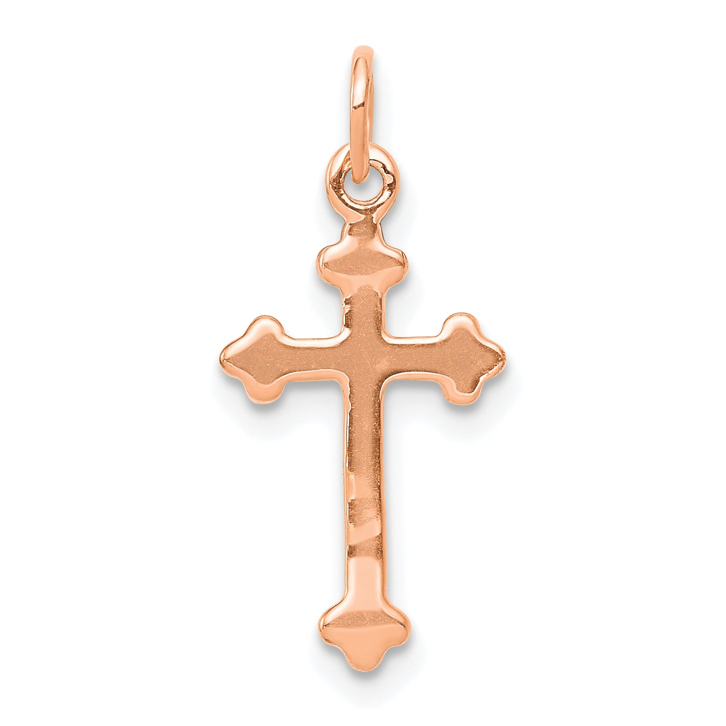 14K Rose Gold Small Diamond Budded Cross Pendant