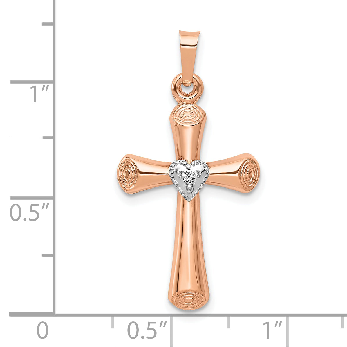 10K Two-Tone 10K Two-Tone Diamond Polished Hollow Latin Heart Cross Pendant
