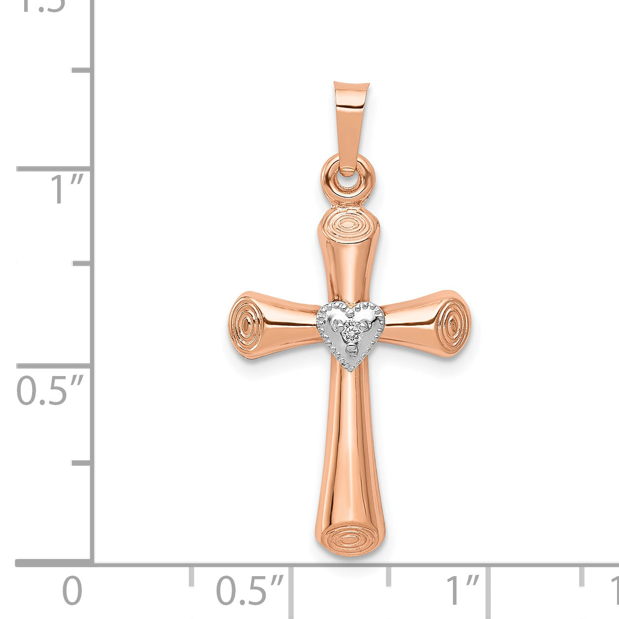 14K Two Tone Diamond Polished Hollow Latin Heart Cross Pendant