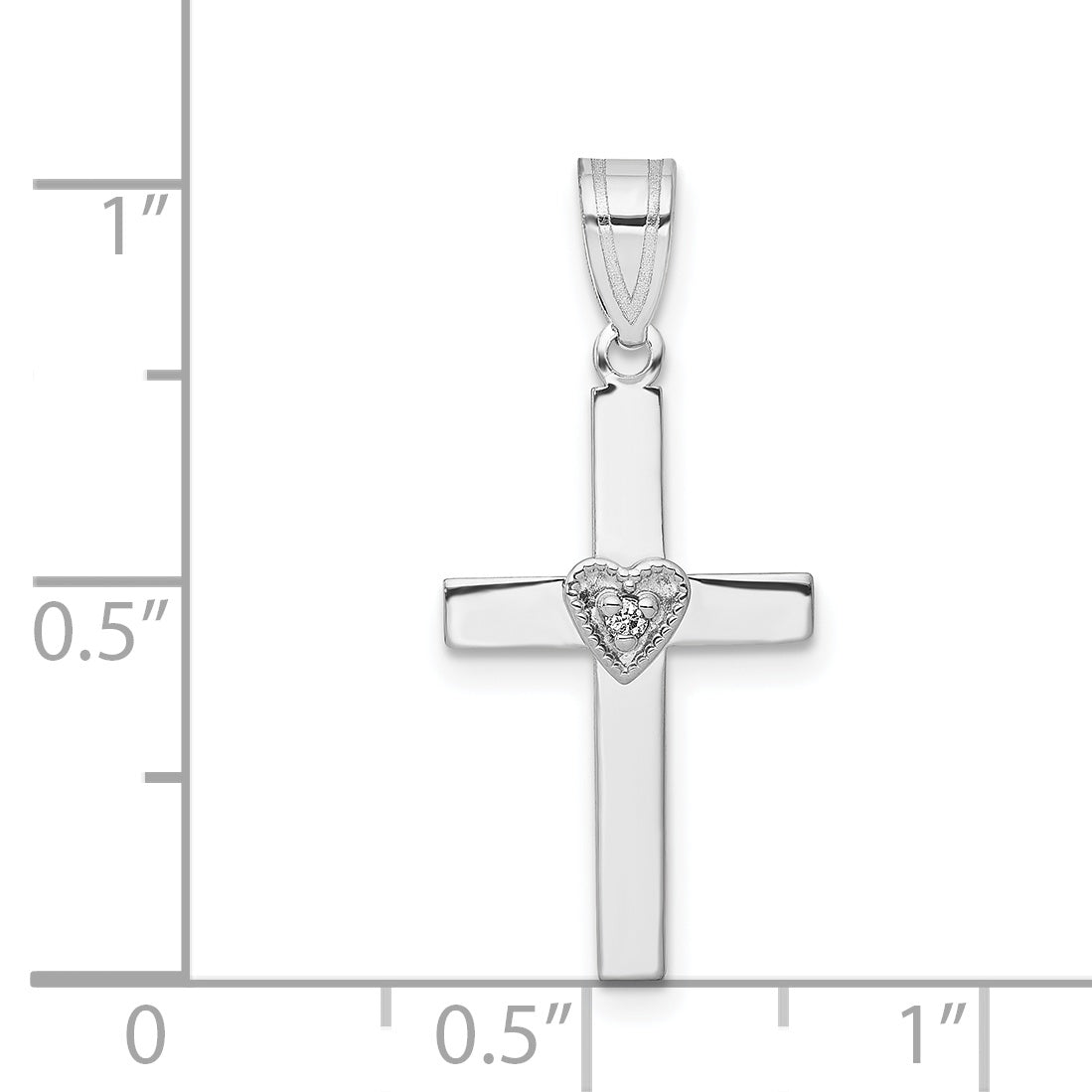 14K White Gold .01Ct Diamond Heart Cross Pendant