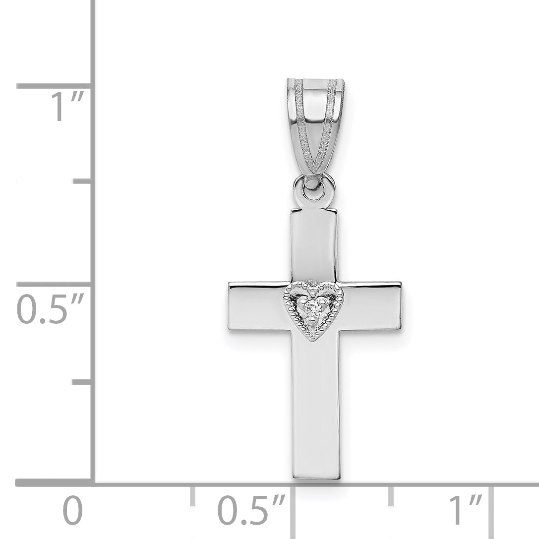 14K White Gold .01Ct Diamond Heart Cross Pendant