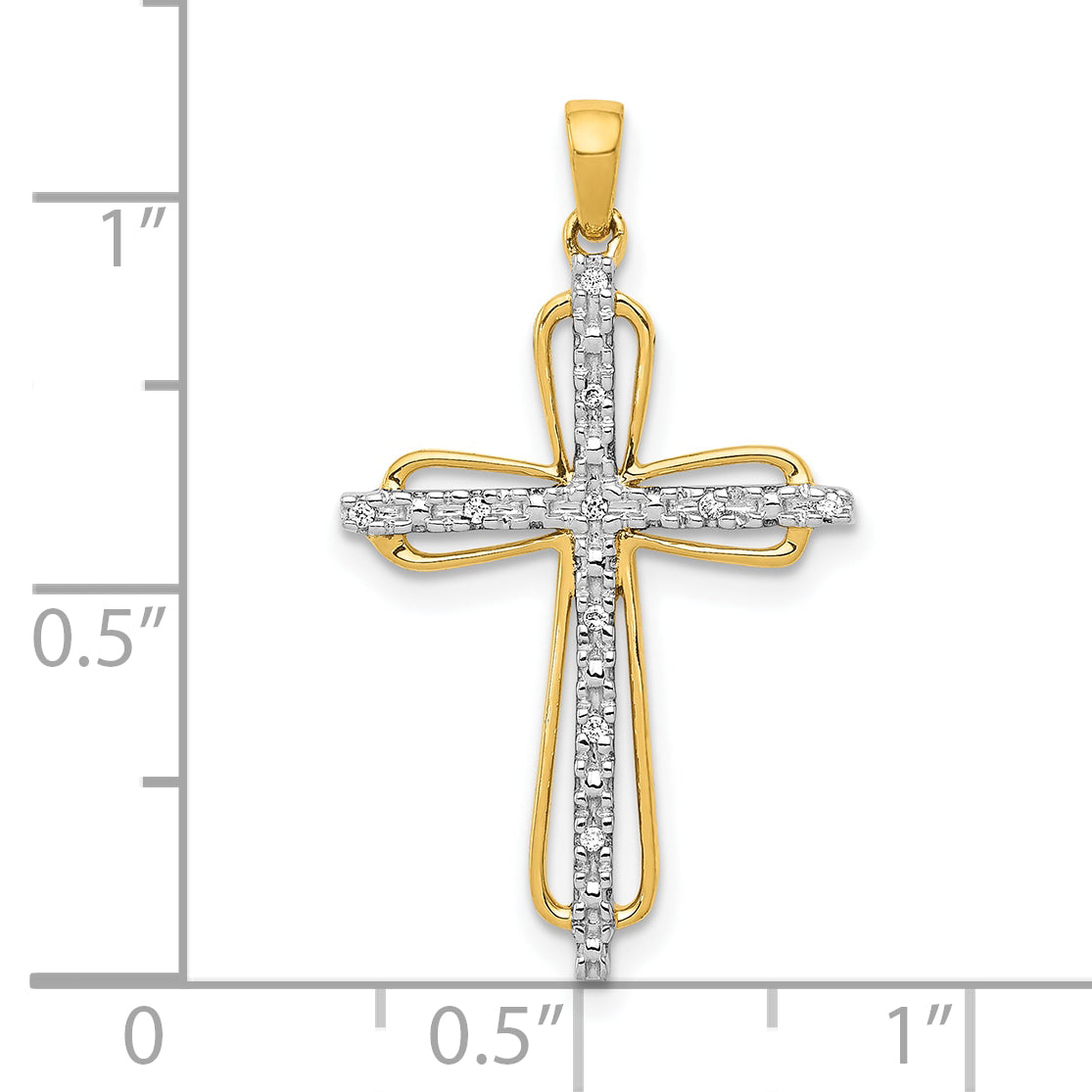 10K Yellow W/Rhodium 10K & Rhodium .03Ct. Diamond Cross Pendant