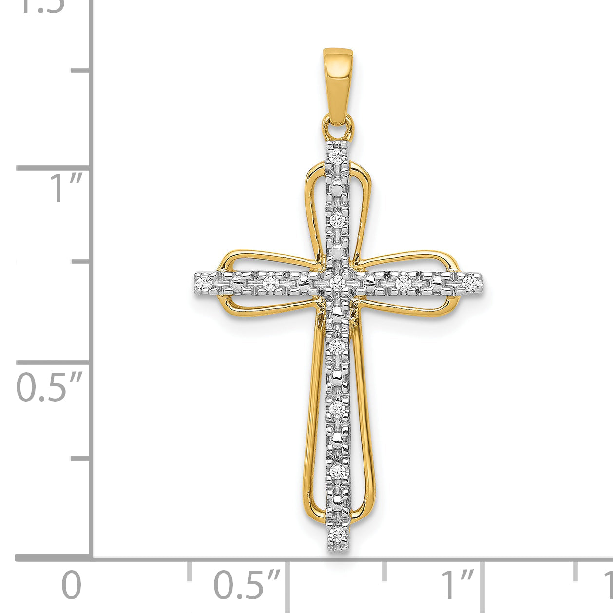 10K Yellow W/Rhodium 10K & Rhodium Diamond Cross Pendant