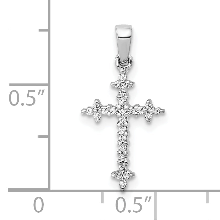 10K White Gold 10K 1/10Ct. Diamond Fleur E Lis Cross Pendant