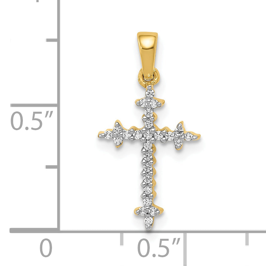 10K Yellow Gold 10K 1/10Ct. Diamond Fleur De Lis Cross Pendant