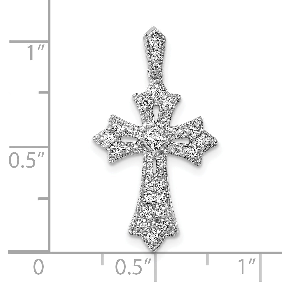 10K White Gold 10K 1/6Ct. Diamond Fleur De Lis Cross Pendant