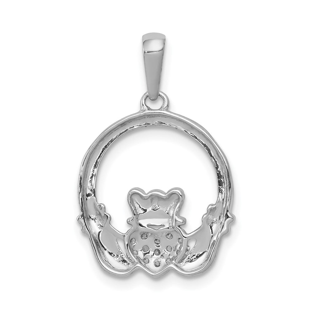 14k White Gold 1/8 Ct. Lab Grown Diamond VS/SI+ G+ Circle Claddagh Pendant
