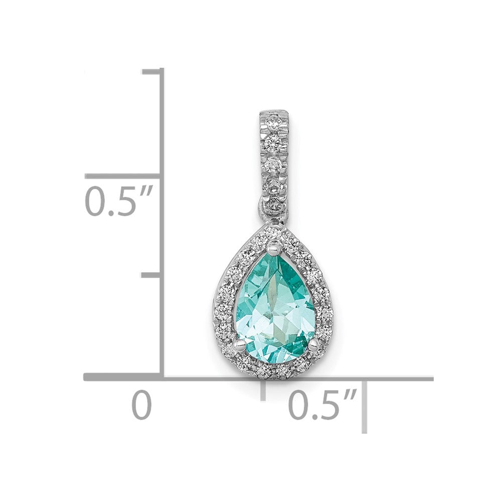 Pure Serenity 14k White Gold 1/8 Ct. Lab Grown Diamond VS/SI+ G+ and Lab Created Paraiba Pear Pendant