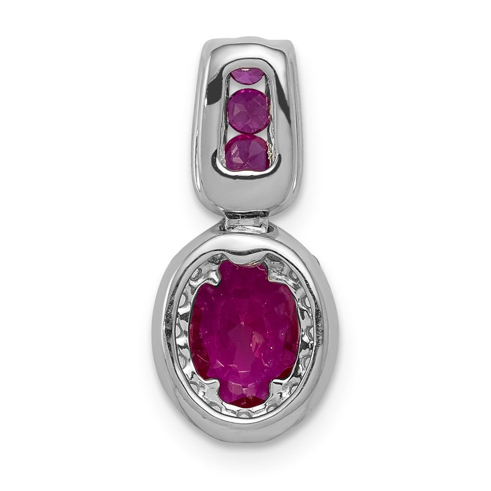 14k White Gold 1/5 Ct. Lab Grown Diamond VS/SI+ G+ and Lab Created Ruby Oval Halo Pendant