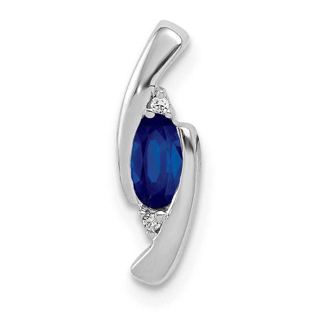 14K White Gold .01Ct Diamond And .33 Sapphire Pendant
