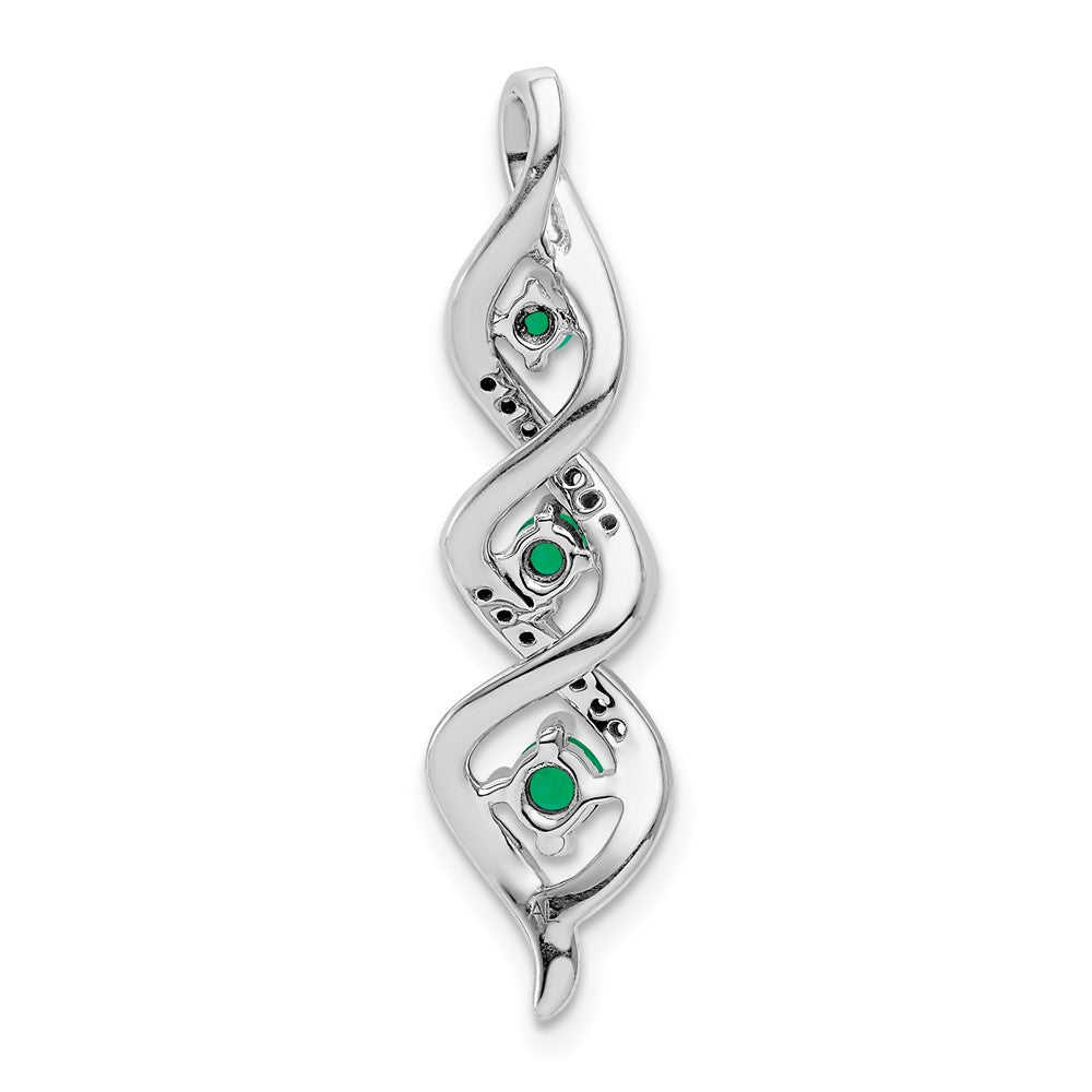 14k White Gold 1/15 Ct. Lab Grown Diamond VS/SI+ G+ and Lab Created Emerald Twist Chain Slide Pendant