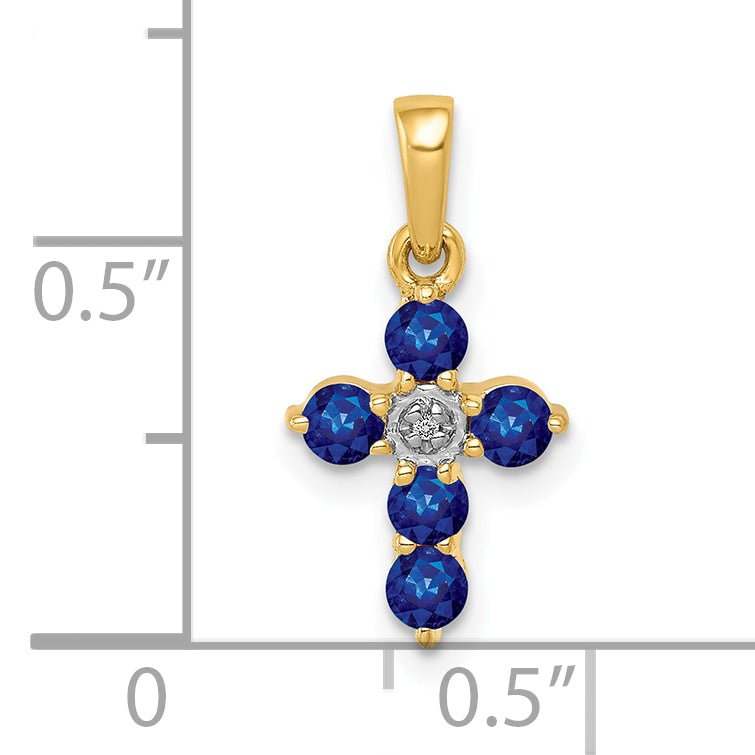 10K Yellow Gold 10K Sapphire And Diamond Cross Pendant