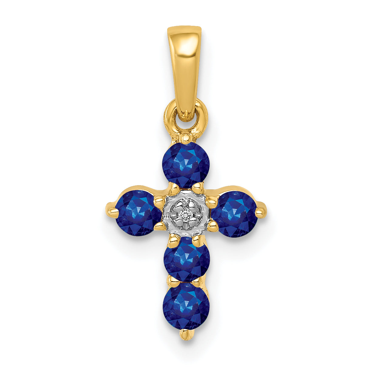10K Yellow Gold 10K Sapphire And Diamond Cross Pendant