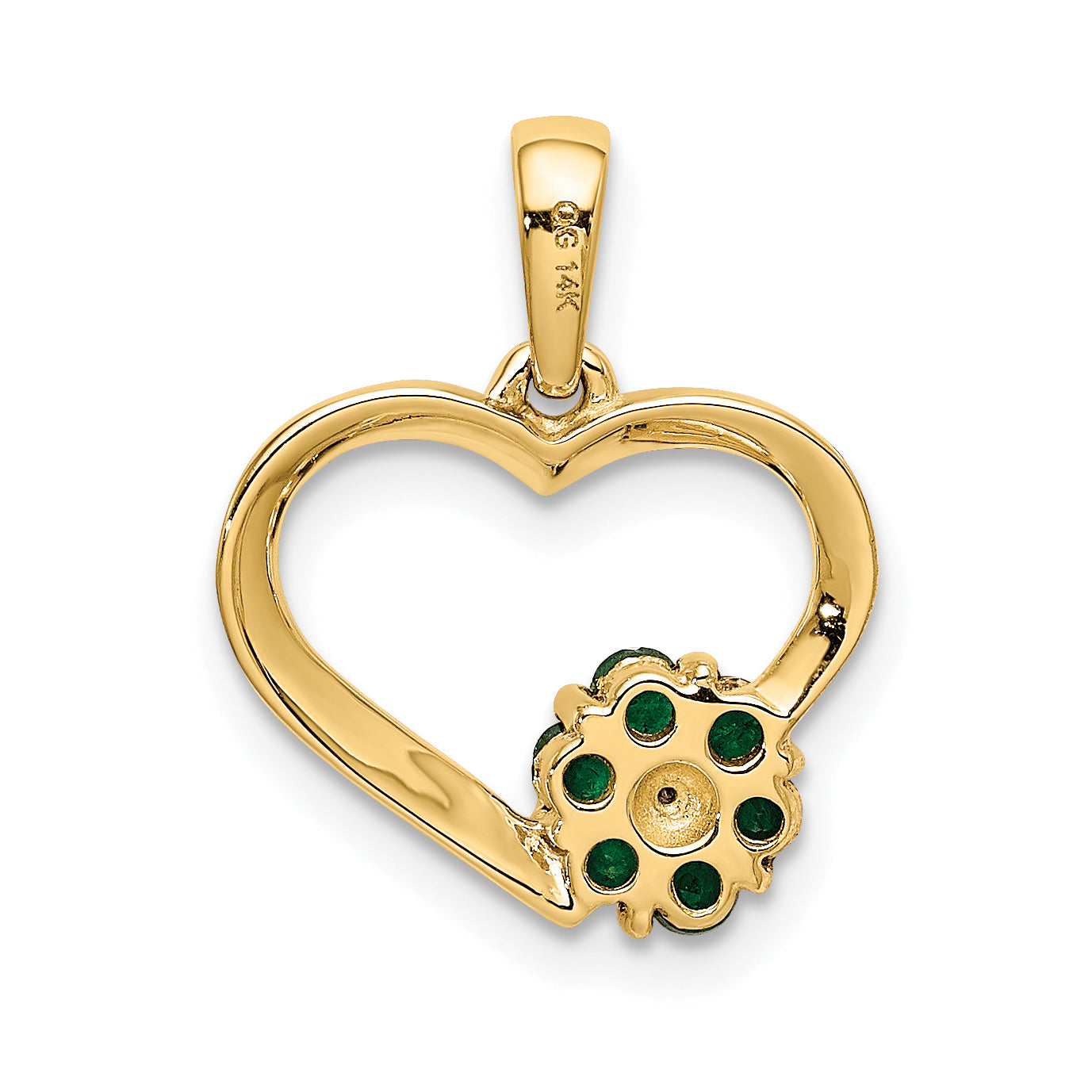 10K Yellow Gold Diamond And Emerald Heart Flower Pendant