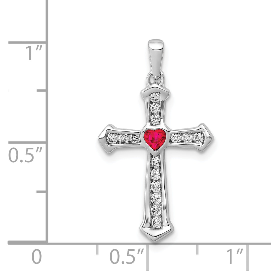 14K White Gold Lab Grown Diamond VS/SI FGH & Created Ruby Cross Pendant