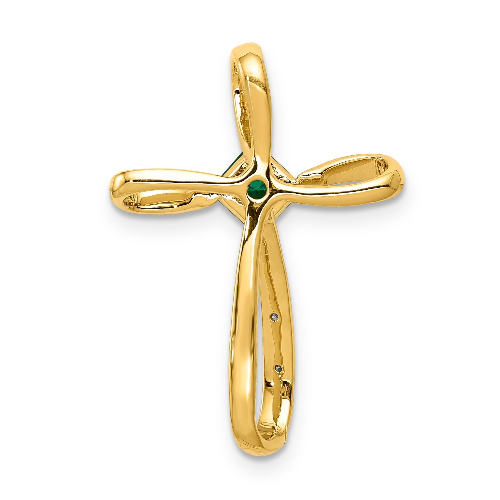 10K Yellow W/Rhodium Lab Created Emerald And Diamond Cross Pendant