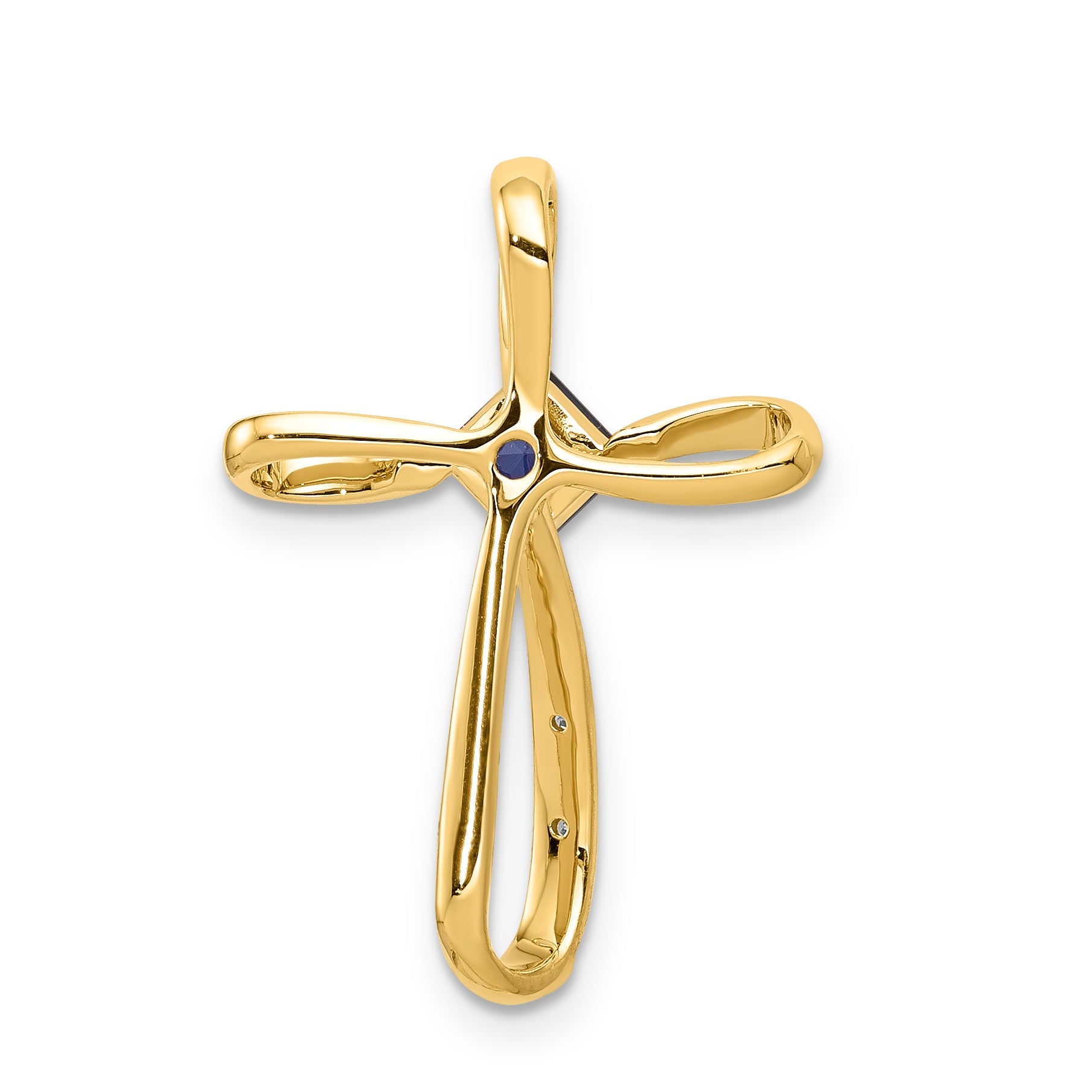 10K Yellow W/Rhodium Lab Created Sapph And Diamond Cross Pendant