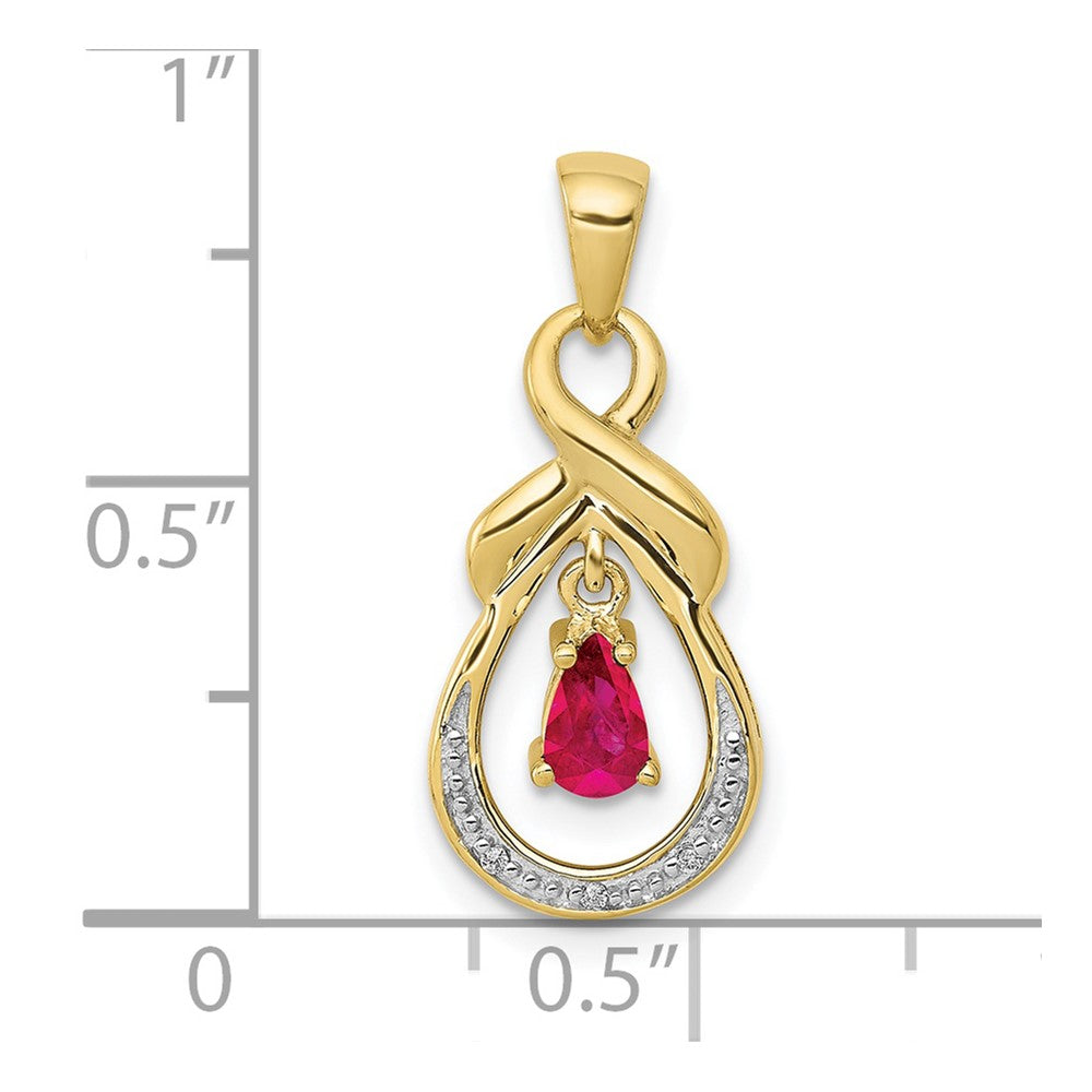 10K Yellow Gold Pear Ruby And Diamond Dangle Pendant