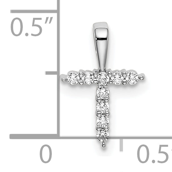 14k White Gold 1/10 Ct. Lab Grown Diamond VS/SI+ G+ Letter T Initial Pendant