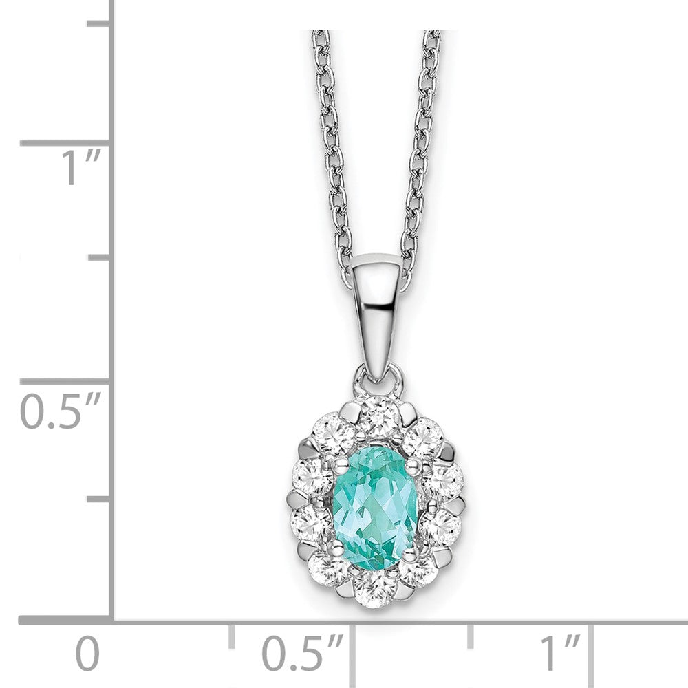 Pure Serenity 14k White Gold 5/8 Ct. Lab Grown Diamond VS/SI+ G+ and Lab Created Paraiba 18 inch Oval Halo Pendant Necklace