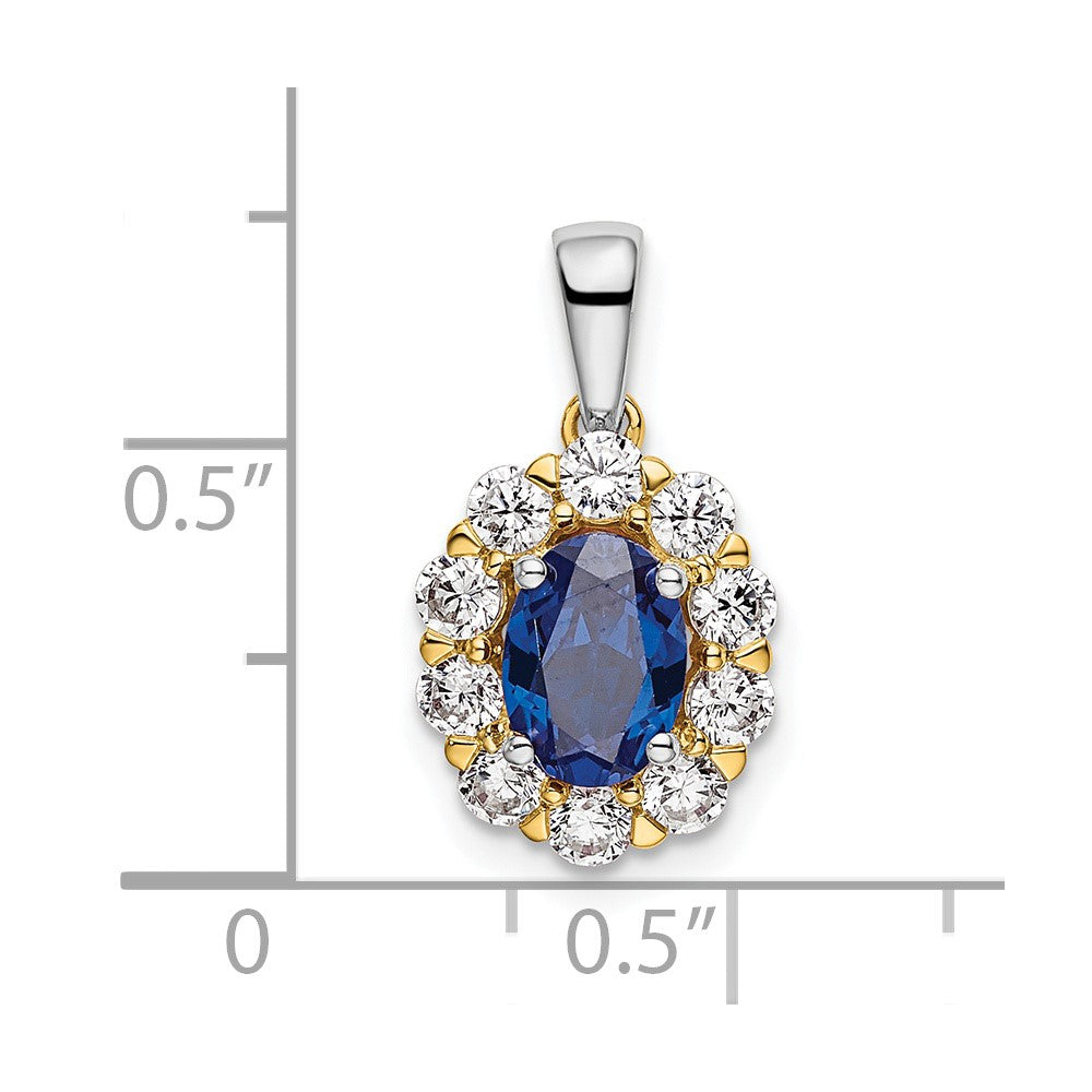 14k Two-Tone 1/2 Ct. Lab Grown Diamond VS/SI+ G+ and Lab Created Blue Sapphire Halo Pendant