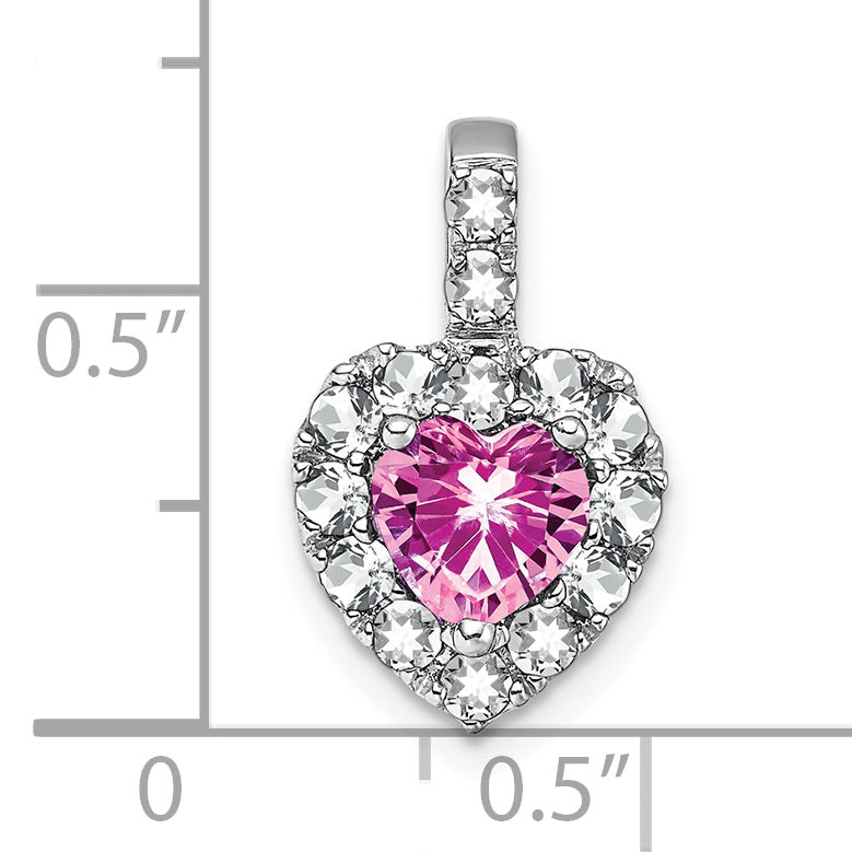 14k White Gold 14k White Gold Creat. Pink Sapphire/White Topaz Halo Heart Pendant