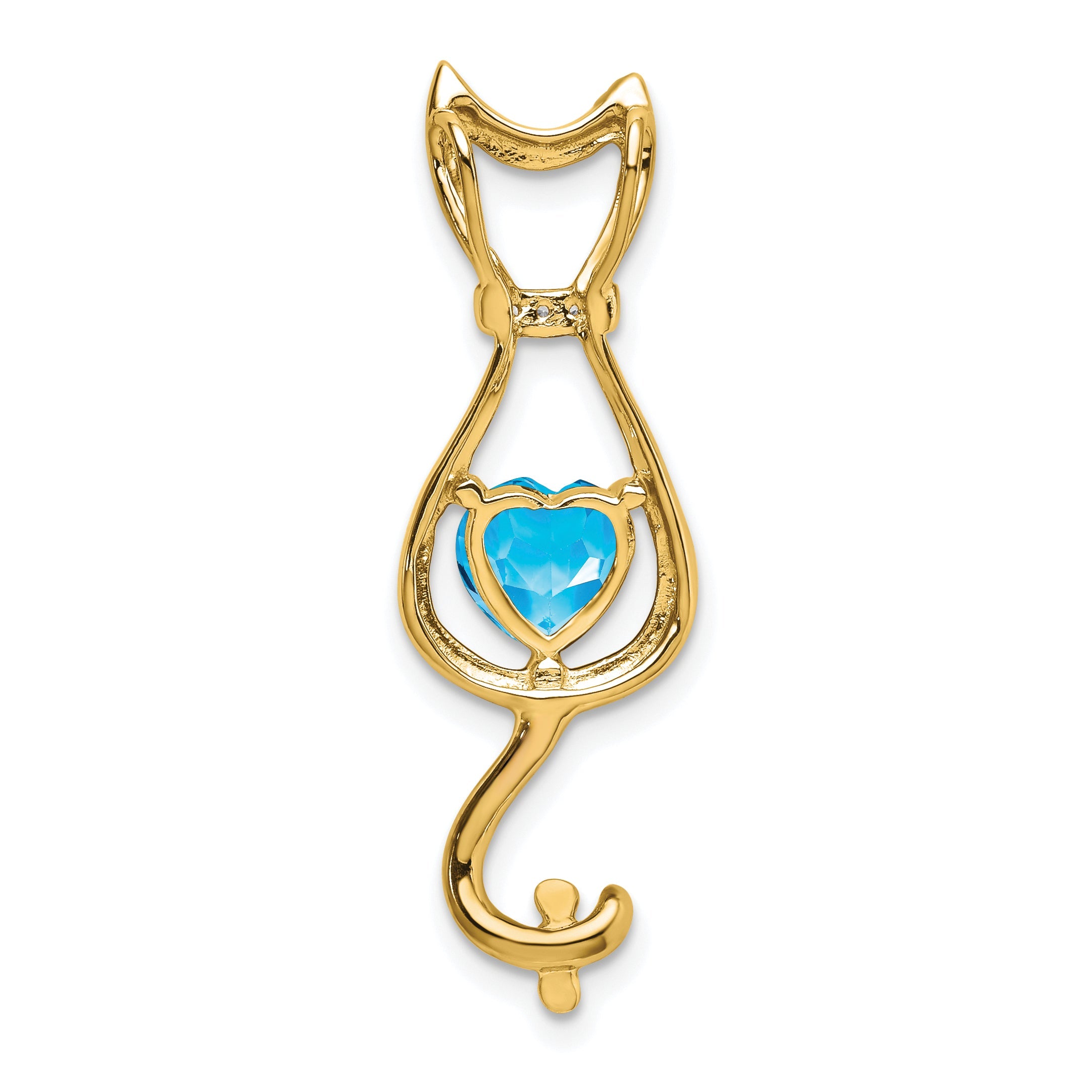 10K Yellow Gold Blue Topaz And Diamond Cat Pendant