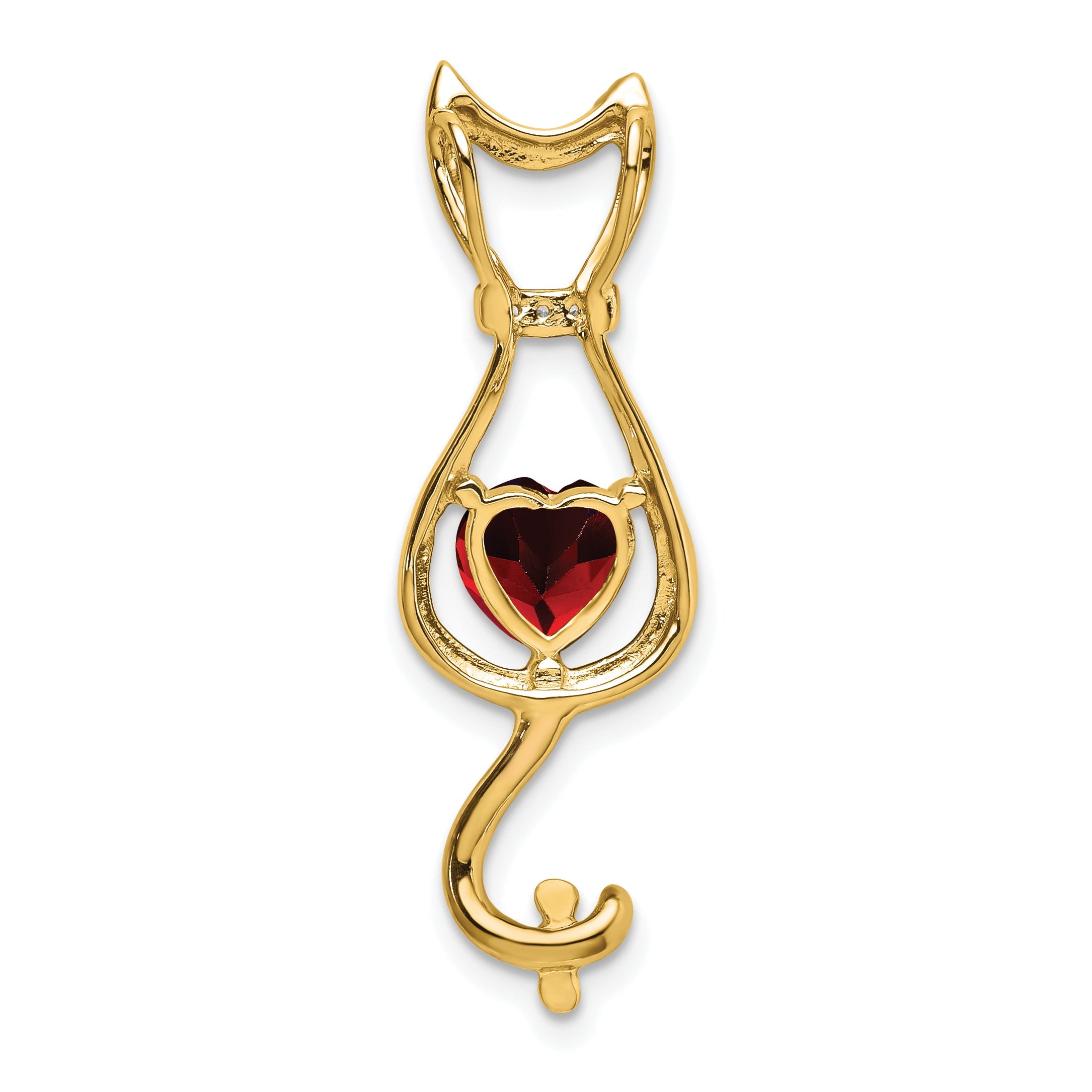 10K Yellow Gold Garnet And Diamond Cat Pendant